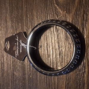 Clear/black with Silver chain inlay Plastic Bangle Bracelet